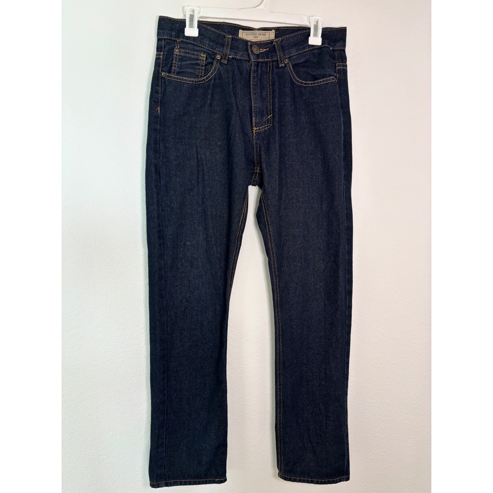 Vintage Genes 1891 Mens Slim Straight Dark Wash Indigo Denim Jeans 30x32
